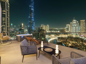 Private Terrace with Hot Tub Burj and Fountain View 2BR Apartments