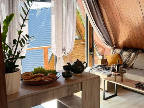 Шале А-фрейм Горный приют в эко стиле с потрясающим видом на горы Красной Поляны