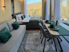 Zerkalny dom Sny Altaya s panoramnym vidom na tajgu i goru Splyk Private house
