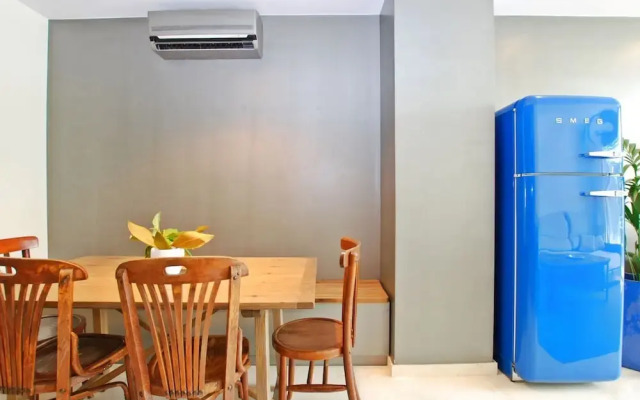 Blue fridge apartment
