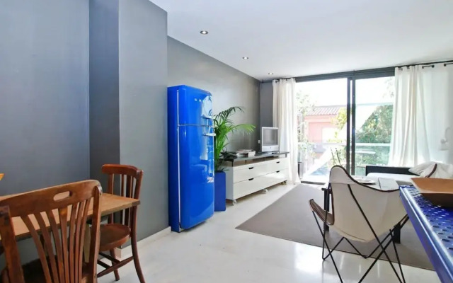 Blue fridge apartment