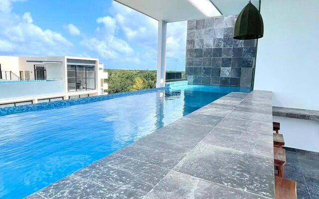 Fresh and Stylish Studio Aldea Zama rooftop pool Mya 109