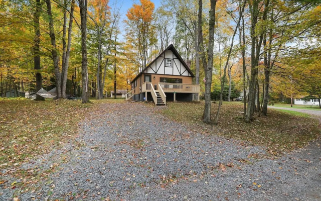 Game Room & Fire Pit: Tree-lined Pocono Lake Cabin