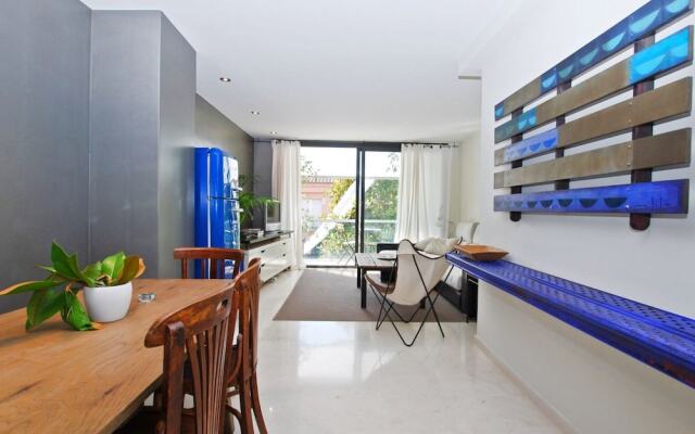 Blue fridge apartment
