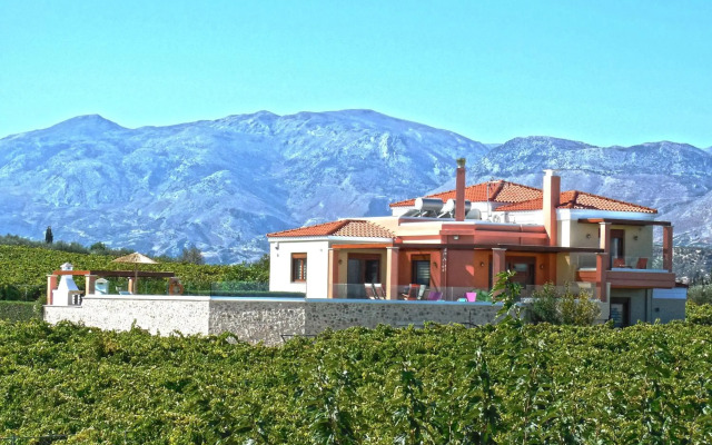 Cretan Vineyard Hill Villa Private Pool, Panoramic View, Beautiful Vineyard