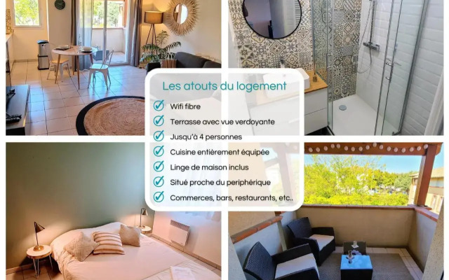 T2 jardinet avec piscine, parking et tennis