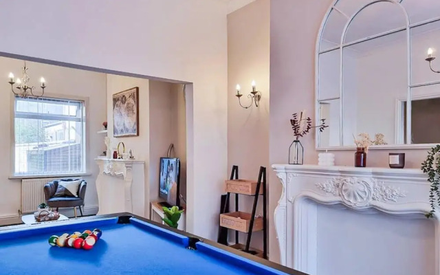 White Cozy House With Pool Table Game Room