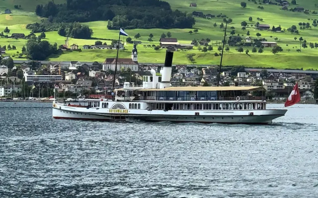 Seestern am See mit Motorboot Ennetb Rgen