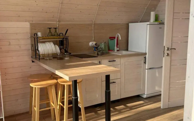 A-Frame house with a bath tub