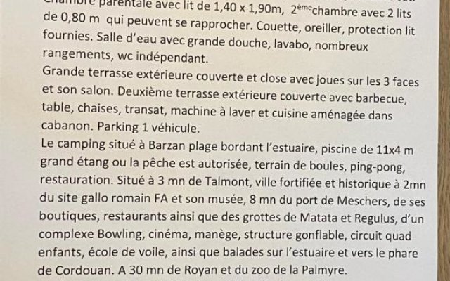 Mobil HOme TALMONT BARZAN Charente Maritime 17