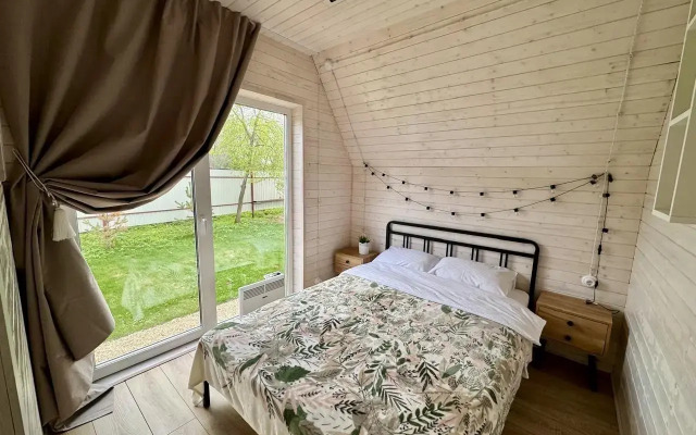 A-Frame house with a bath tub
