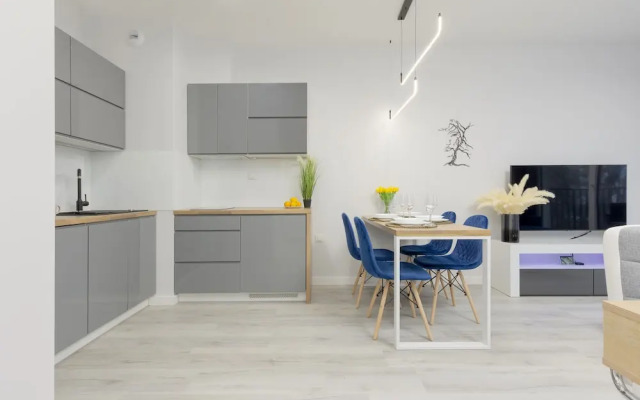 Dark Blue and Grey Apartment by Renters