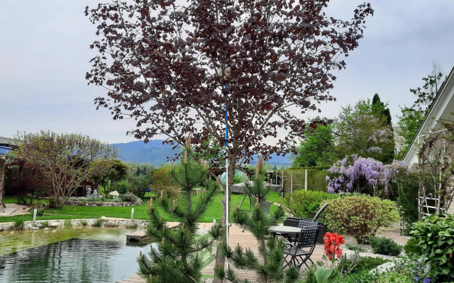 Garden Paradise Bled Apartments - garden, pond and castle view