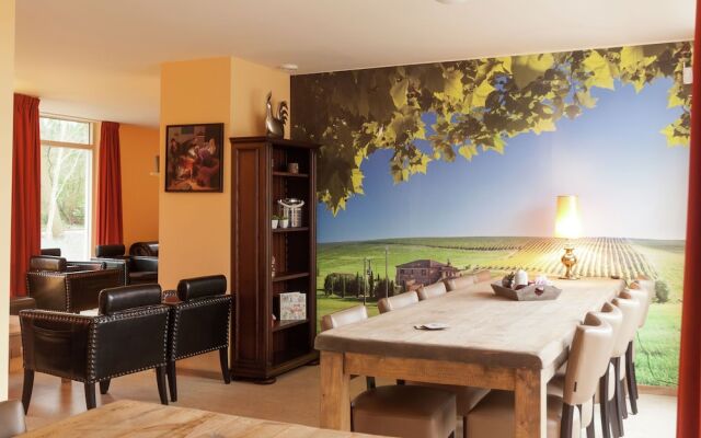 Cozy decorated house with fireplace, surrounded by forest