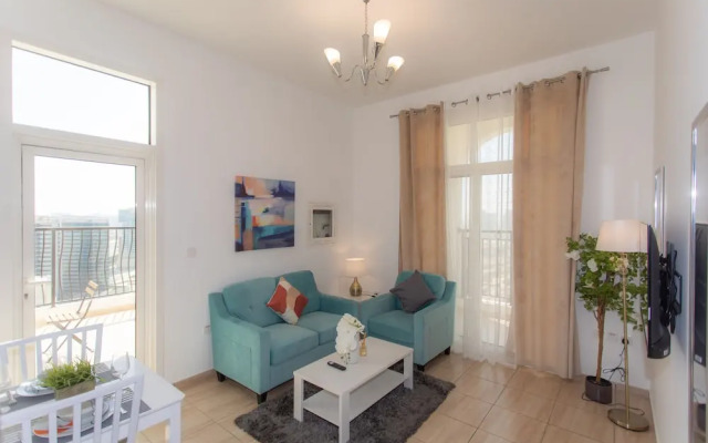 Stylish flat aerial view & pool