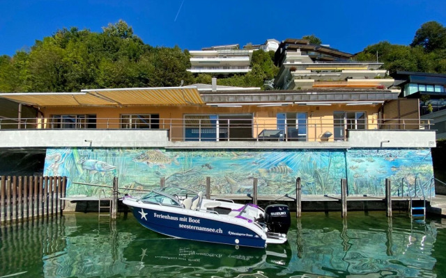 Seestern am See mit Motorboot Ennetb Rgen