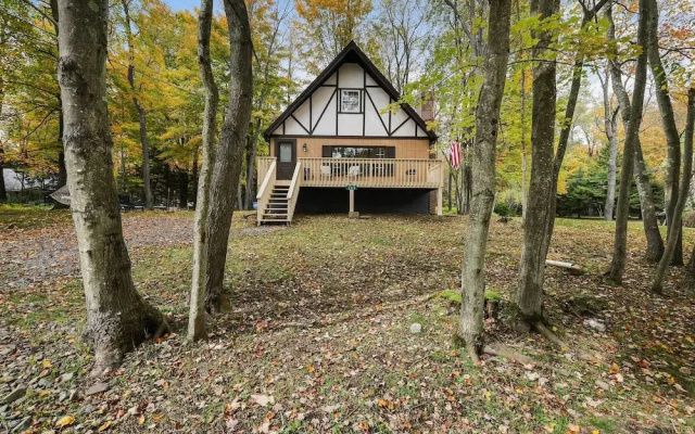 Game Room & Fire Pit: Tree-lined Pocono Lake Cabin