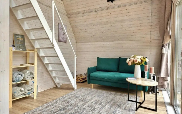 A-Frame house with a bath tub