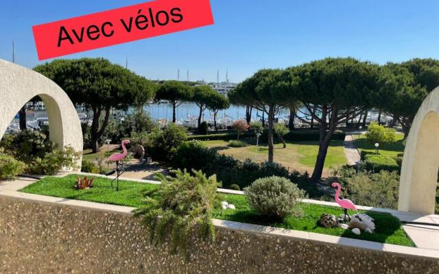 Studio vue port, belle terrasse, piscine