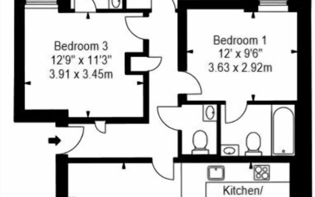 Luxury Three Bedroom - Flat 121 Lower Ground Floor