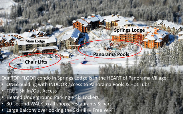 TOP FLOOR in Panorama Resort | TRUE Ski In/Out | Indoor Access to Pool & HotTubs