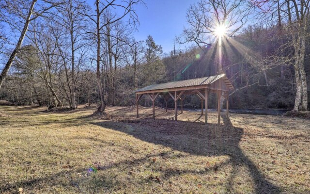 Deck + 2 Fire Pits: Riverfront Spruce Pine Rental!