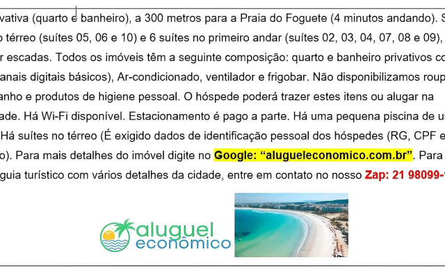 Praia do Foguete - Aluguel Economico