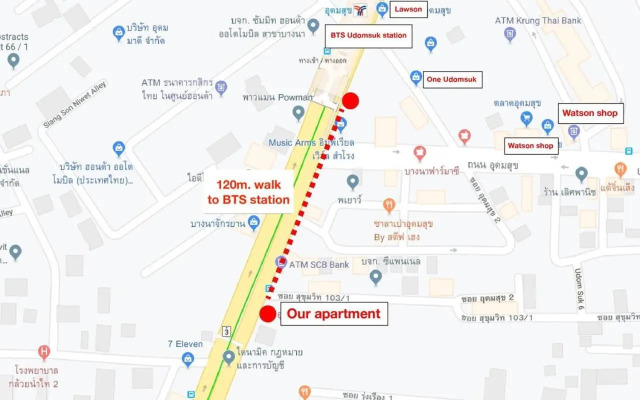 U3 Large 2 Bedroom Full kitchen near BTS Udomsuk
