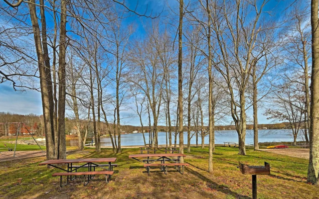 Game Room & Fire Pit: Tree-lined Pocono Lake Cabin