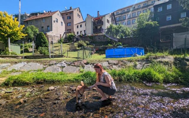 Flussblickwohnung mit Terrasse, Pool, Garten&Sauna - Zi2