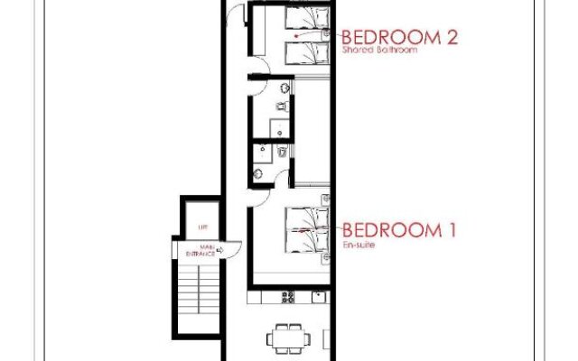 F7-3 Bedroom two single beds shared bathroom in shared Flat