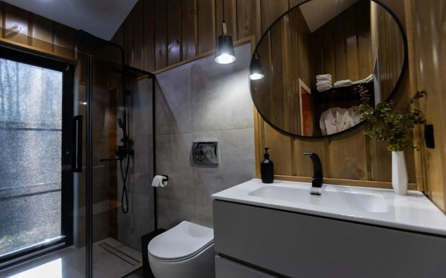 Пaноpaмный дом в хвойнoм лесу с сaуной