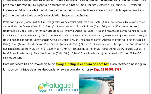 Praia do Foguete - Aluguel Economico