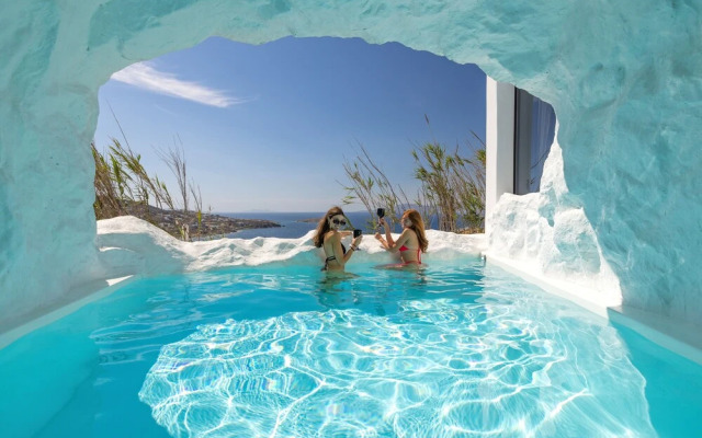 Mykonos Town Black Villa with Cave Heated Pool