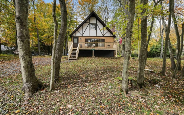 Game Room & Fire Pit: Tree-lined Pocono Lake Cabin