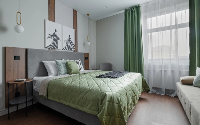 Апартаменты Зеленый дом с дизайнерским ремонтом