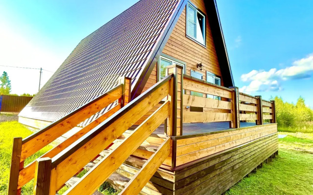 Частный дом Семейный афрейм с баней и бассейном у реки