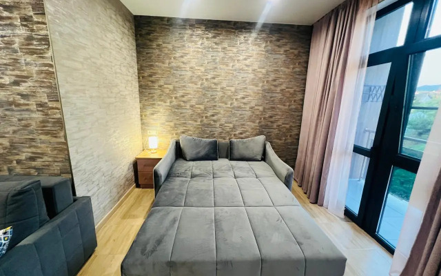 Chetyryokhmestnaya studiya s balkonom i basseynom na territorii Apartments