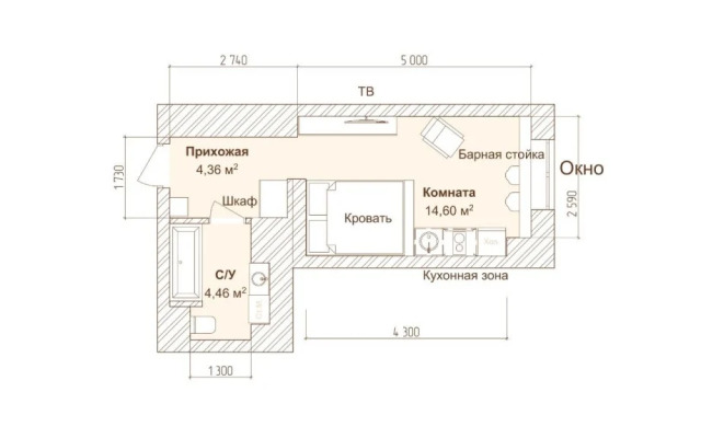 Апартаменты с видом на город и ванной