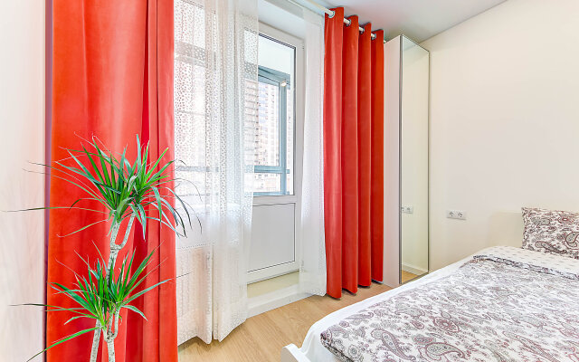Red Blue Curtains Studio Apartments