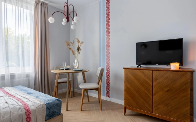 Дизайнерская квартира студия 4flats A LA RUS в ЖК Галактика Премиум — стиль и комфорт у центра Санкт-Петербурга