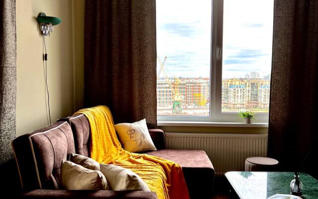 Видовая квартира в ЖК Эмеральд Piter Apatrments (2 спальни, парковка, кондиционер)