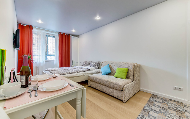 Red Blue Curtains Studio Living quarters