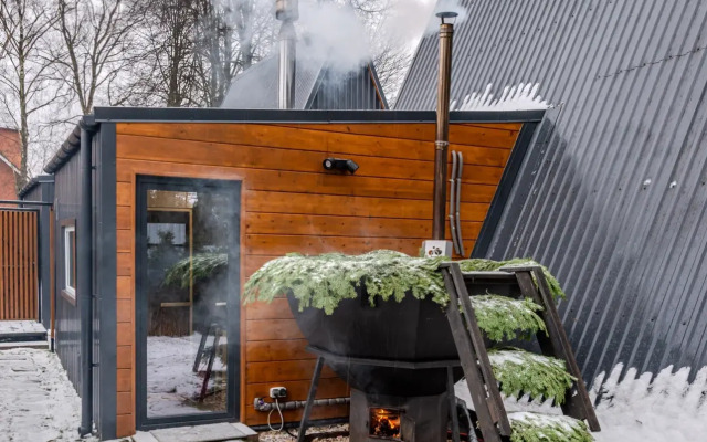 Частный дом А-фрейм Ручей с баней и дровах и чаном