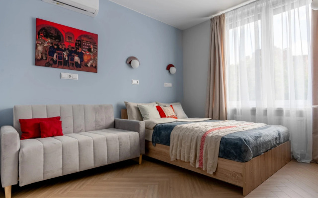 Дизайнерская квартира студия 4flats A LA RUS в ЖК Галактика Премиум — стиль и комфорт у центра Санкт-Петербурга