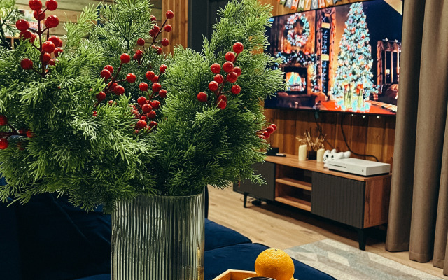 Частный дом с панорамными окнами с выходом на террасу и баней на дровах