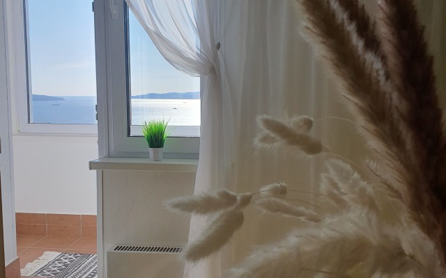 Okeanskie Panoramy. Vid na okean, vulkan, buhtu, gory i gorod Flat