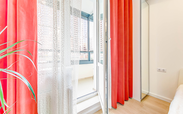 Red Blue Curtains Studio Living quarters