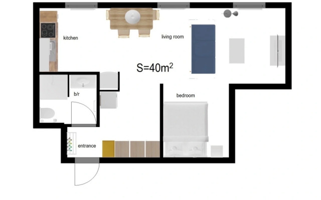 Klassicheskaya studiya s dvuspalnoy krovatyu i divanom Apartments