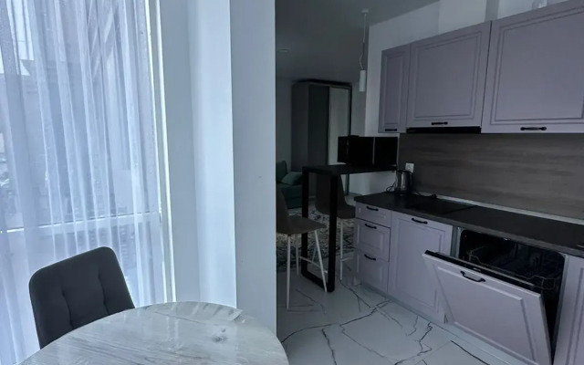 Апартаменты-студия 30 кв.м. с двуспальным диваном и панорамными окнами, 2 этаж